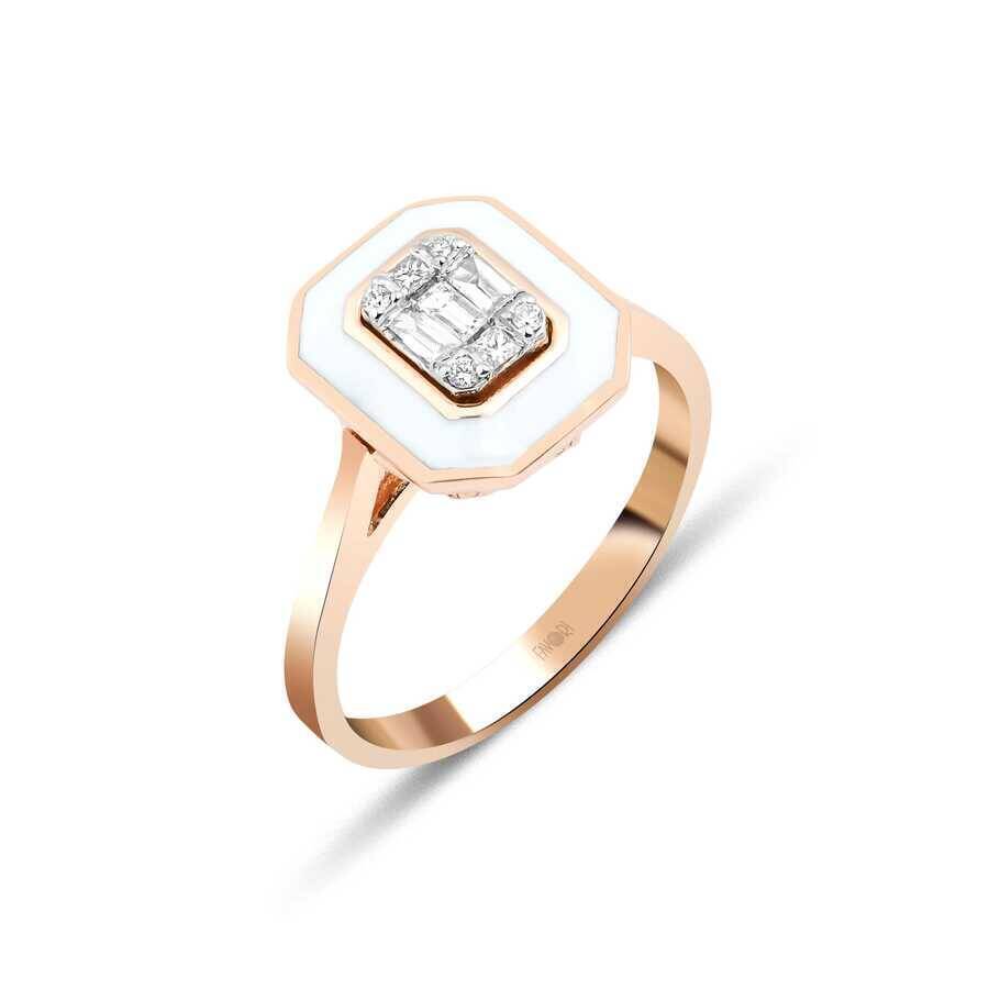 16 Karat Beyaz Mineli Baget Pırlanta Yüzük - 1