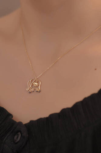Altın Fil ve Yavrusu Kolye - 