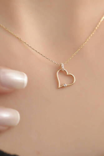 Altın Kalp Detay Kolye - 