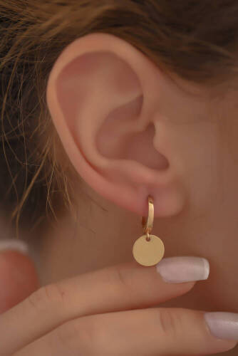 Altın Sallantılı Pullu Küpe - 