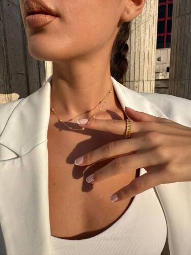 Altın Sarı Sedef Top Kolye - 