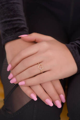 Baget Detaylı Altın Kalp Yüzük - 