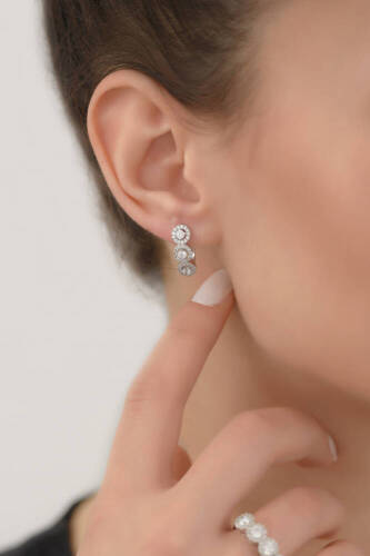 Beyaz Altın Fark Tria Küpe - 