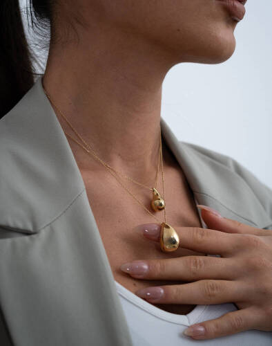 Büyük Damla Altın Kolye - (1)