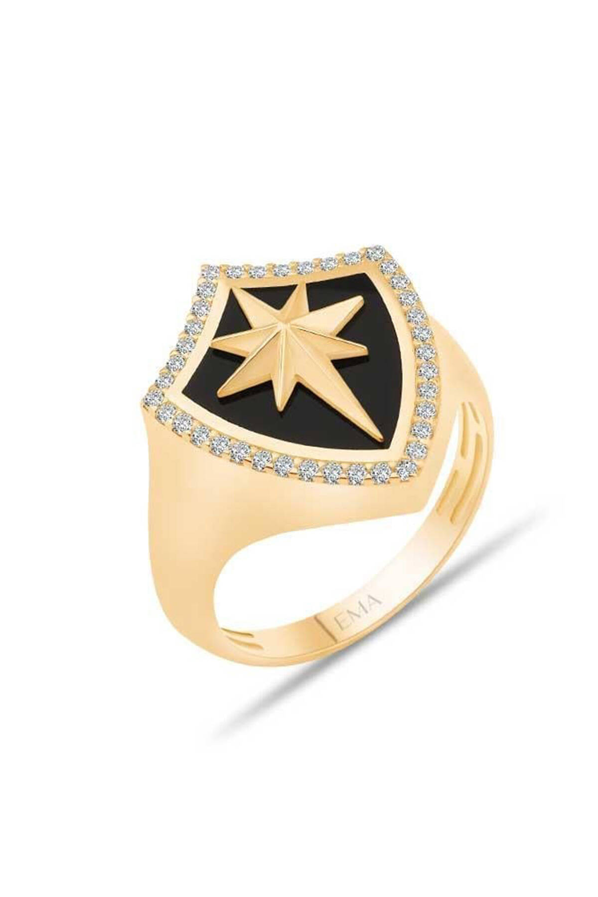 Çağla Ema Siyah Mineli Kalkan Yüzük - 