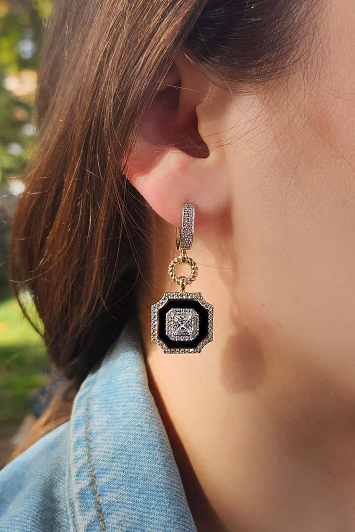 Çağla Ema Siyah Mineli Taşlı Küpe - 3