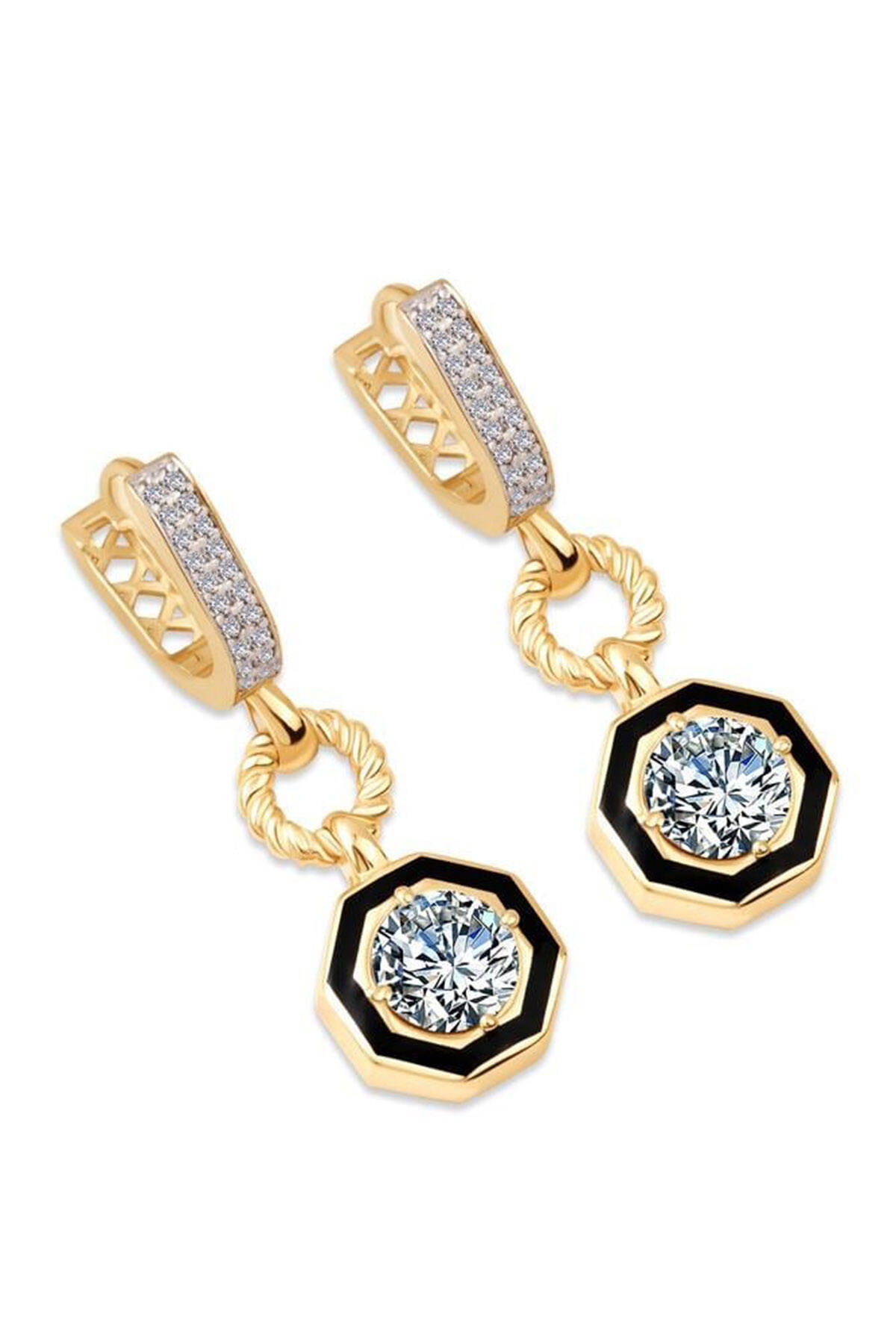 Çağla Ema Siyah Mineli Tektaş Küpe - (1)