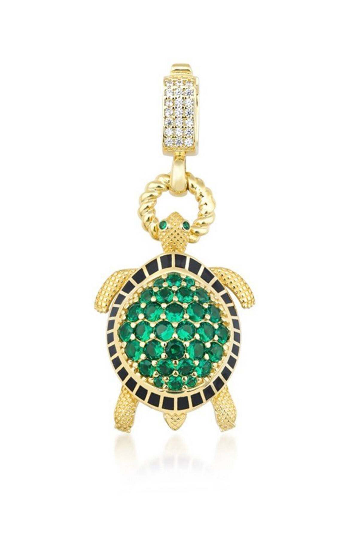 Çağla Ema Yeşil Taşlı Kaplumbağa Kolye Ucu Charm - 1