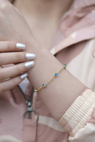 Cam Göz Nazar Boncuk Altın Bileklik - 