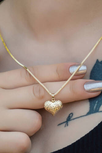 Çift Taraflı Baba Kalp Altın Kolye - 