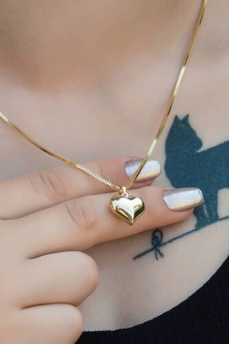 Çift Taraflı Baba Kalp Altın Kolye - (1)