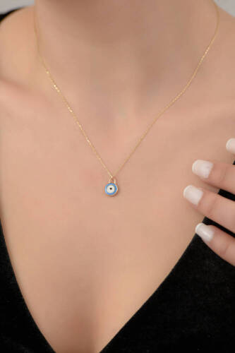 Çift Taraflı Mineli Göz Altın Kolye - 