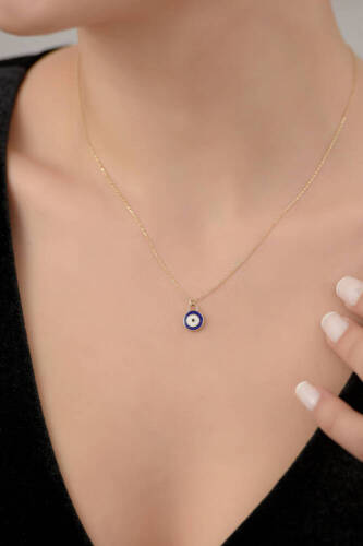 Çift Taraflı Mineli Göz Altın Kolye - (1)