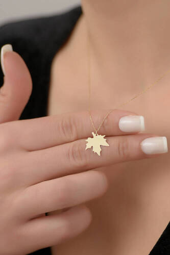 Çınar Yaprağı Altın Kolye - 