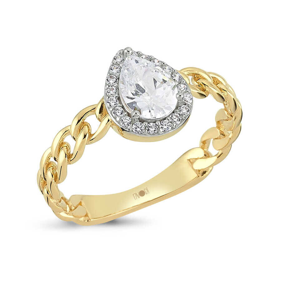 Damla Taşlı Sarı Beyaz Altın Yüzük - 1