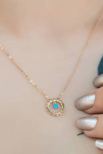 Firuze Detaylı Altın Kolye - 