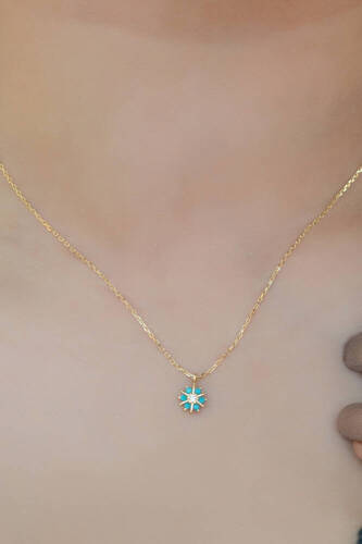 Firuze Pusula Altın Kolye - 