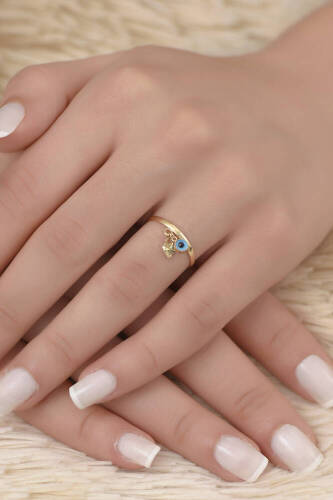 Göz Ve Kalp Detaylı Altın Yüzük - 