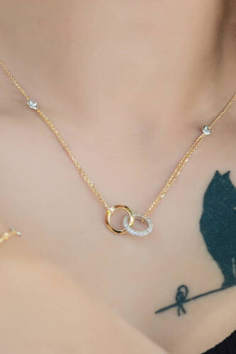 İç İçe Halka Altın Kolye - 