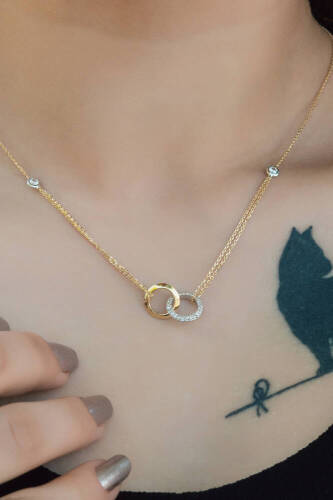 İç İçe Halka Altın Kolye - (1)