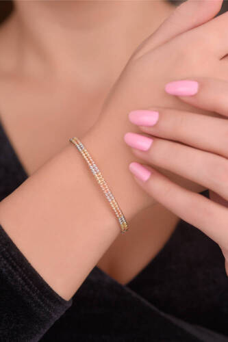 İki Sıra Üçrenk Dorika Altın Bileklik - 