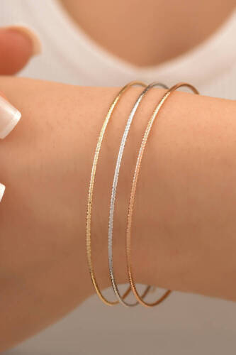 İthal Üç Renk Sade Altın Bilezik - 