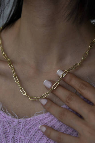 Kadın Altın Tırtıklı Ataç Kolye - 