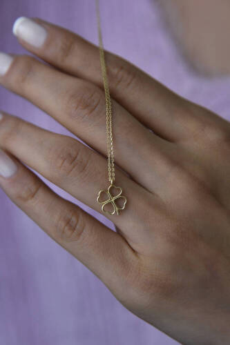 Kadın Altın Yonca Kolye - 