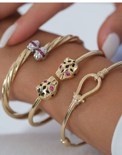 Kadın Cetaş Renkli Taşlı Kelepçe Bileklik - (1)