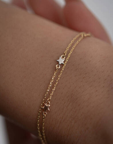 Kadın İkili Yıldız Altın Bileklik - 