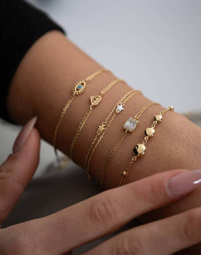 Kadın İkili Yıldız Altın Bileklik - (1)