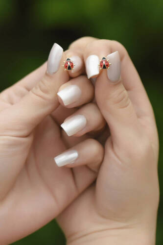 Kadın Mine Uğur Böceği Altın Küpe - 