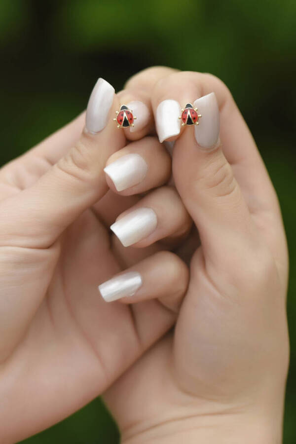 Kadın Mine Uğur Böceği Altın Küpe - 1