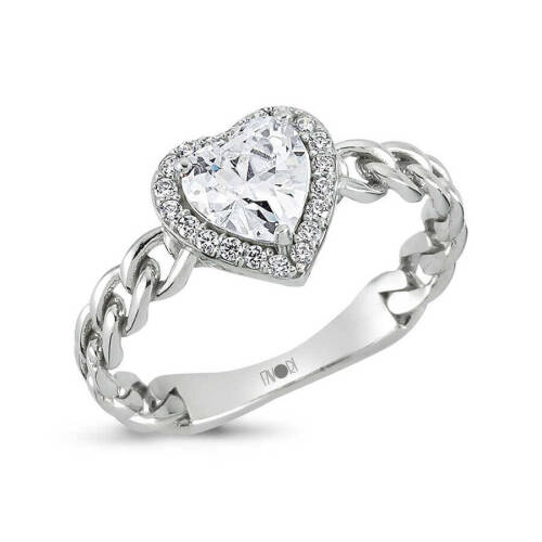 Kalp Taşlı Beyaz Altın Yüzük - 