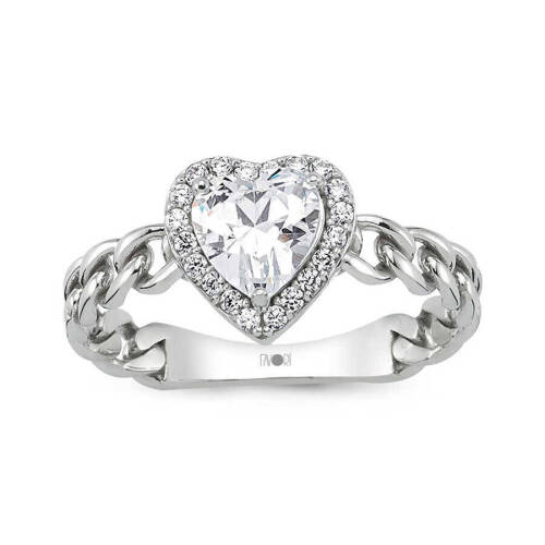 Kalp Taşlı Beyaz Altın Yüzük - (1)