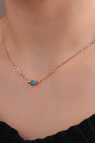 Küp Firuze Altın rose Kolye - 