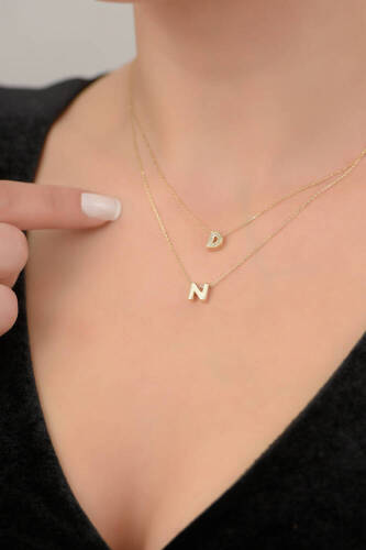 Kutu Harf Altın Kolye - (1)