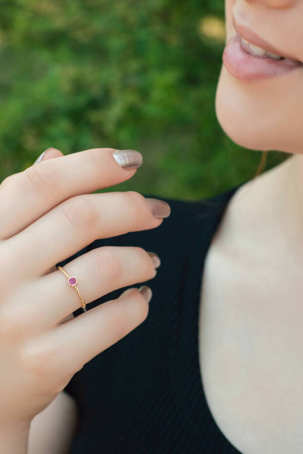 Mürdüm Taşlı Burgu Altın Yüzük - 1