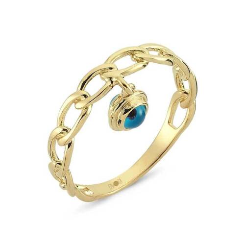 Nazar Bocuklu Zincir Altın Yüzük - 