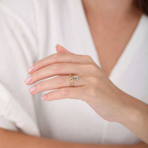 Nazar Bocuklu Zincir Altın Yüzük - (1)