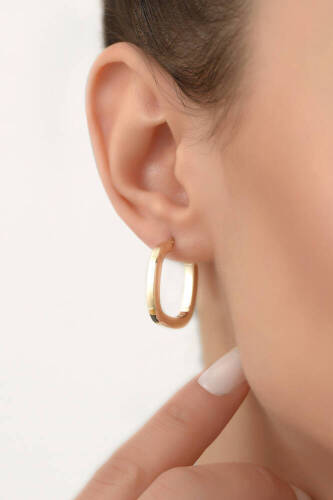 Oval Köşeli Halka Küpe - 