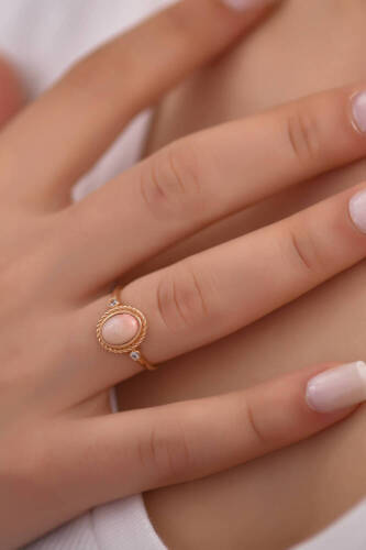 Pastel Pink Burgu Altın Yüzük - 