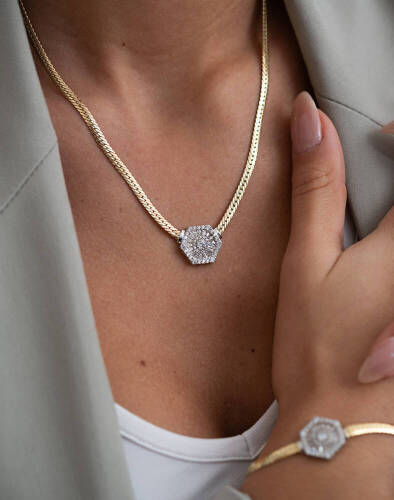 Petek Trapez Altın Kolye - (1)