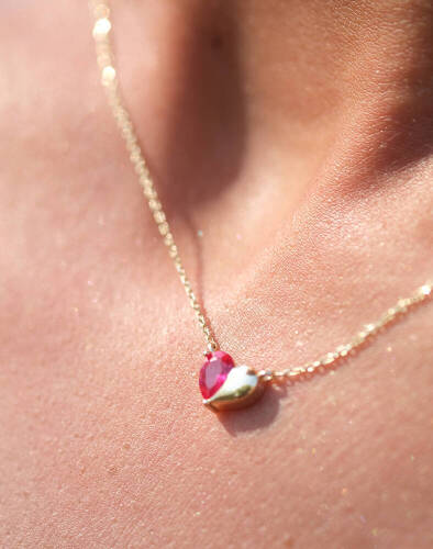 Renkli Taşlı Kalp Kolye - 