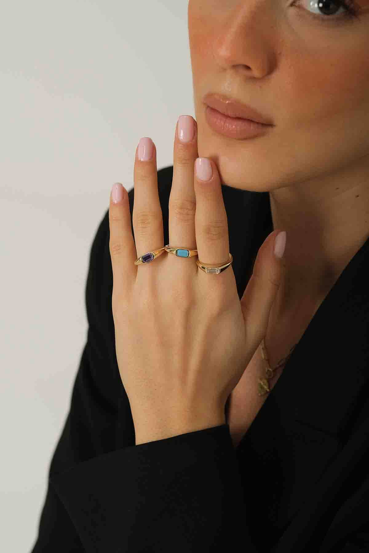 Mor Renk Taşlı Yüzük - 3