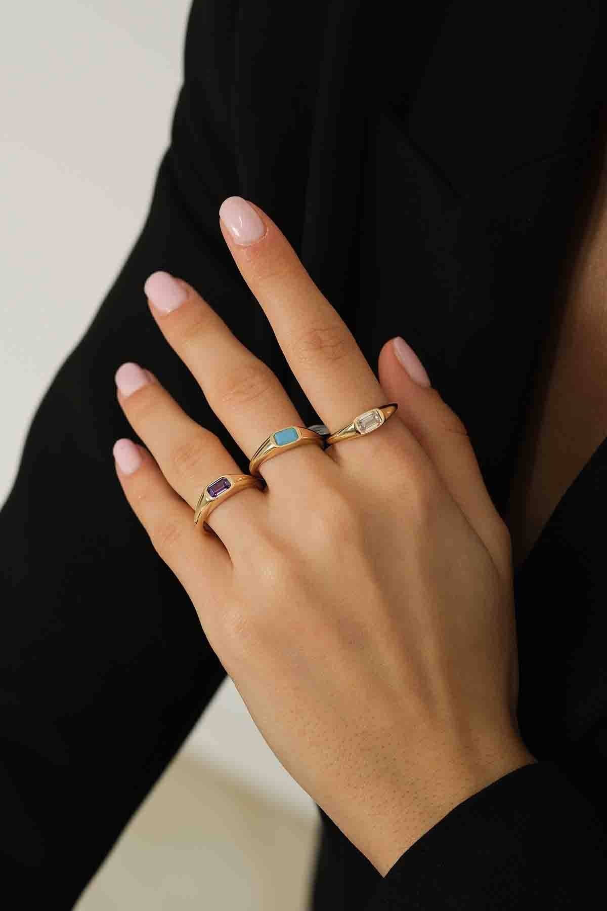 Mor Renk Taşlı Yüzük - 4