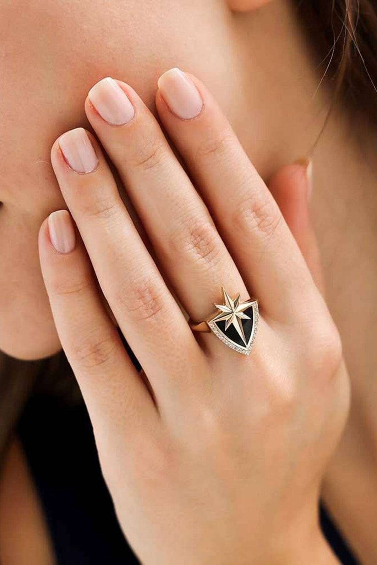 Siyah Mineli Taşlı Kuzey Yıldızı Yüzük - (1)