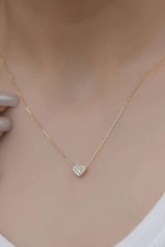 Taşlı Altın Kalp Kolye - 