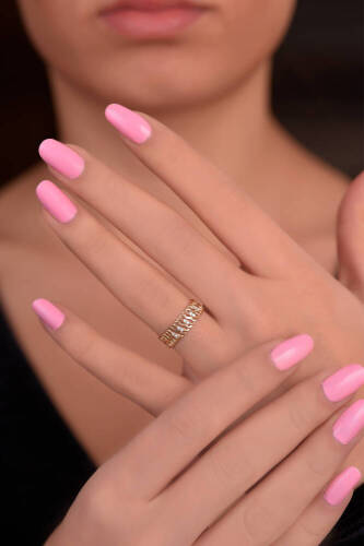 Taşlı Hasır Altın Yüzük - 