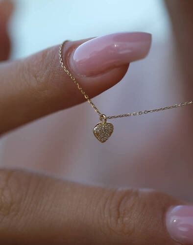 Taşlı Kalp Kolye - 